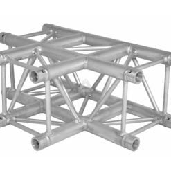 Aluminum truss structure for modular construction or stage design isolated on a white background.