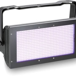 Professional led stage light with purple illumination and adjustable mounting bracket.