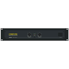 Professional audio power amplifier rack unit with control knobs and indicators.
