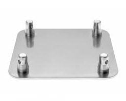 Stainless steel base plate with four protruding cylindrical anchors, designed for secure mounting or structural support.