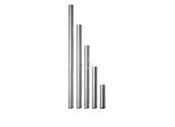 A set of five vertical metal bars or rods decreasing in height from left to right, isolated on a white background.