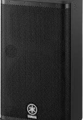 Black yamaha portable pa speaker system with a mesh grille front and logo at the bottom center.