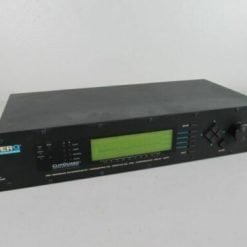 A rack-mounted sabine power-q automatic digital equalizer with an lcd screen and various control knobs and buttons.