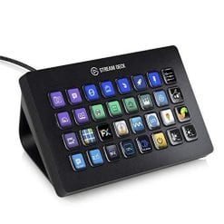 A multi-button stream deck device designed for content creators, with customizable lcd keys lit up, ready to streamline live streaming and video production workflows.