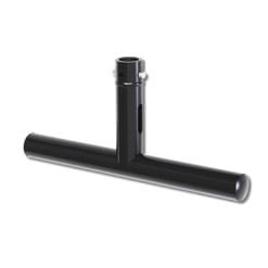 A black t-shaped metal pipe, possibly a structural component or part of a mechanical assembly, on a white background.