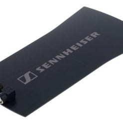 A black sennheiser external antenna with a right angle sma connector for wireless audio equipment.