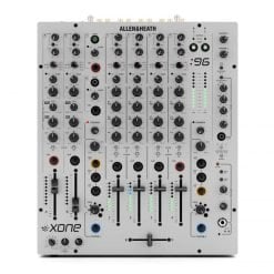 Professional audio mixing console with various knobs, sliders, and inputs for dj and sound engineering use.