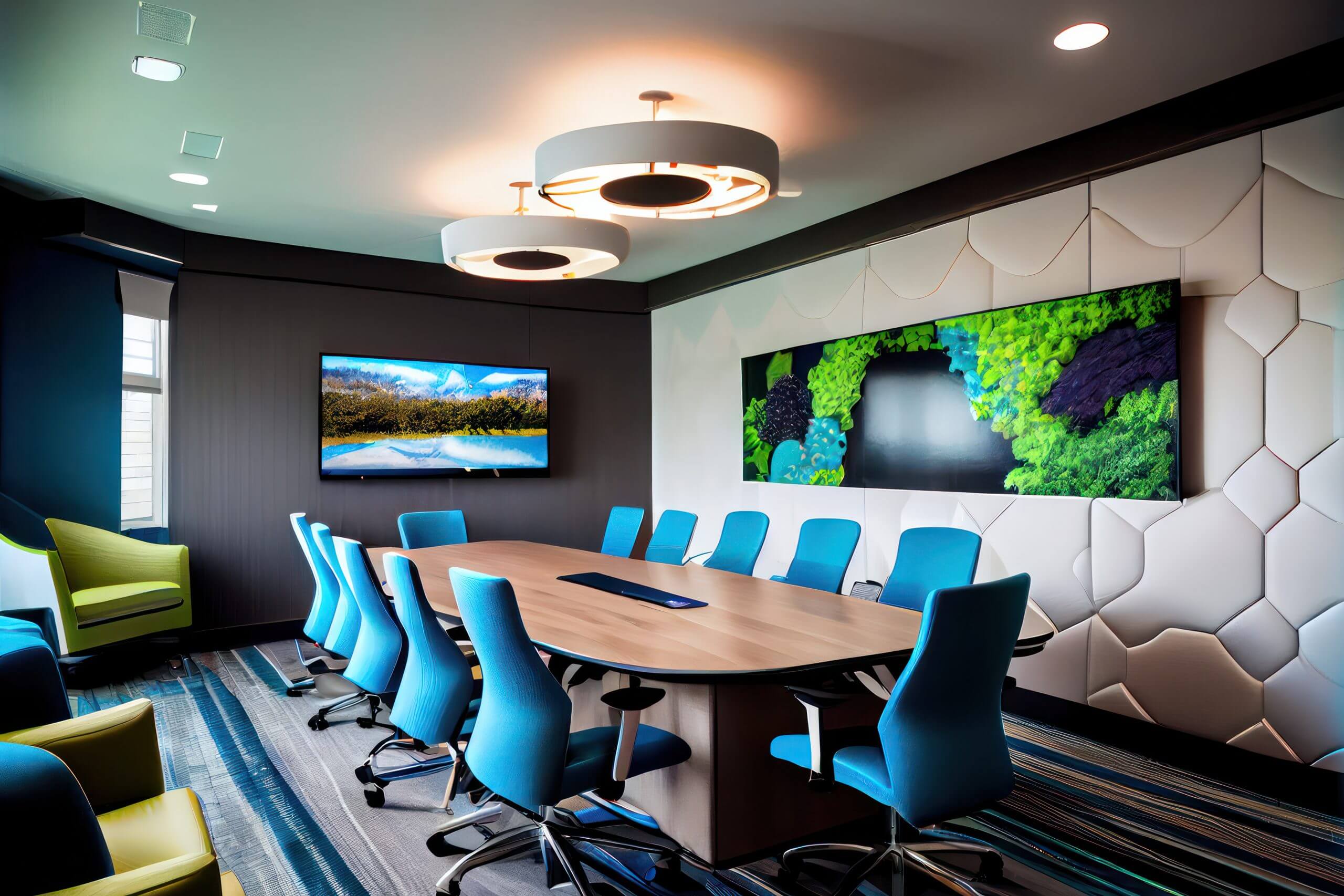 Boardroom with AV installations of 2 large monitors