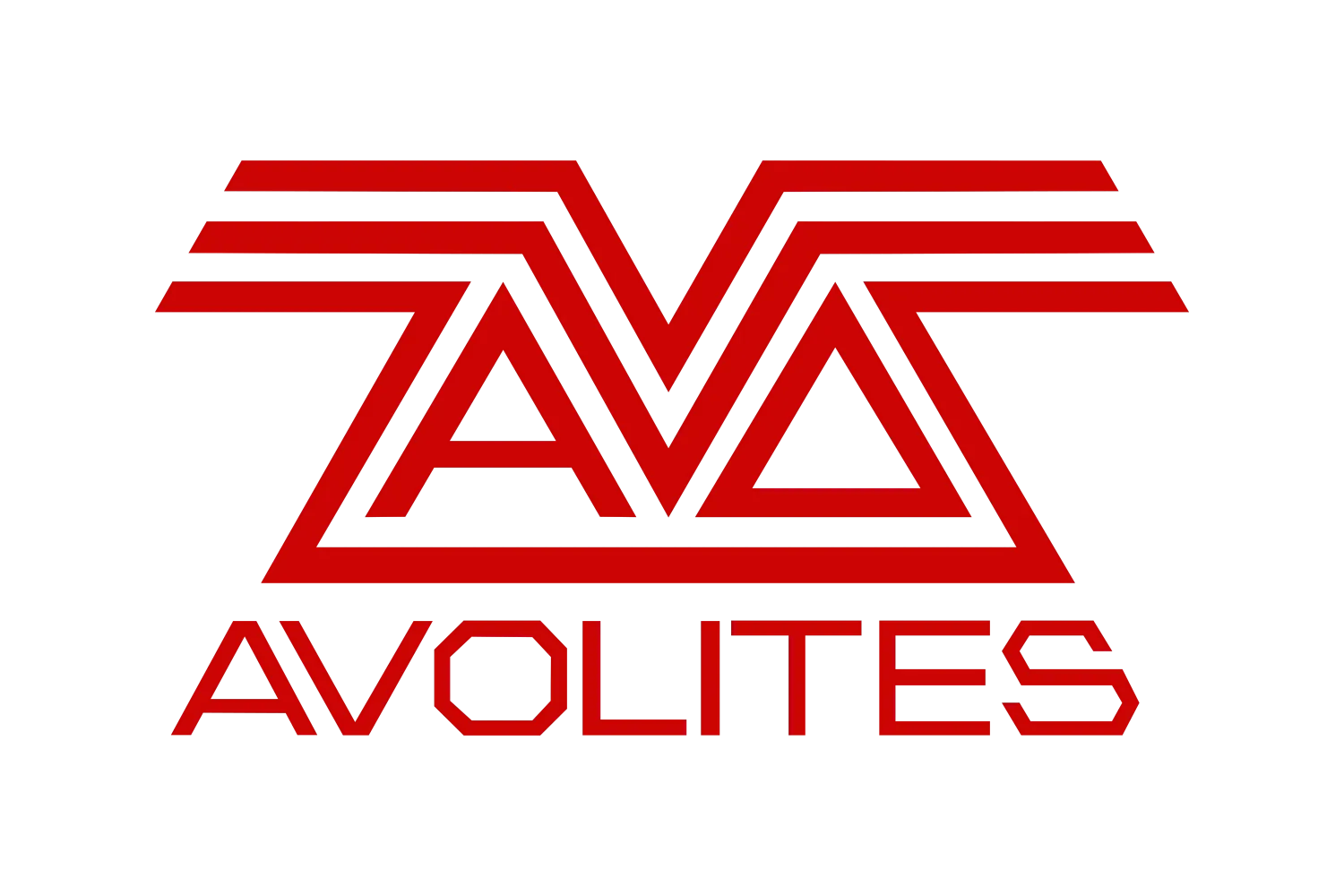 The image displays a logo with a stylized letter 'a' comprised of red lines, above which the name 'avolites', associated with event production, is written in capital red letters, all