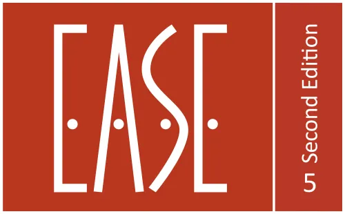 Creative typographic cover design for the second edition of a publication titled 'ease,' focusing on event production and services.
